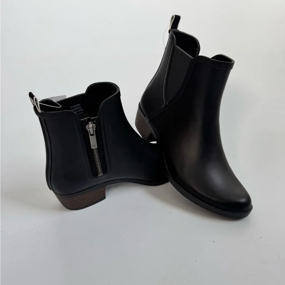 NWT Lucky Brand Women's Basel H2O Booties Heeled Rain Boots Black Size 7